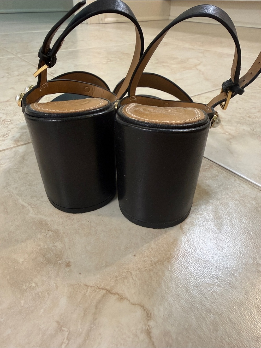 Tory Burch Black Pearl-Embellished Block Heel Sandals - Picture 4 of 5